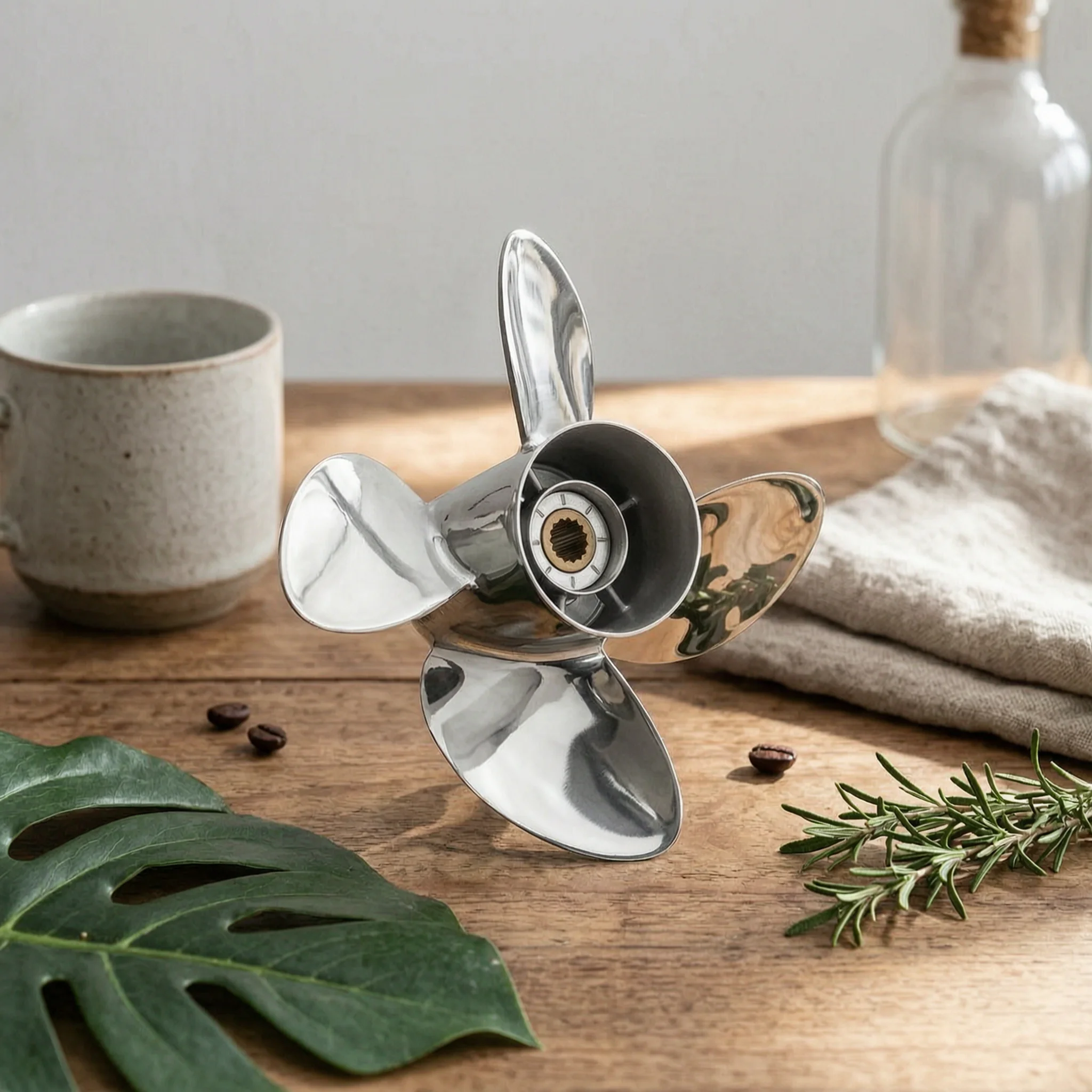 Four Blade Propeller Midrange Performance Stainless Steel Propeller Boat Prop High Speed Easy to Install for Outboard Motors