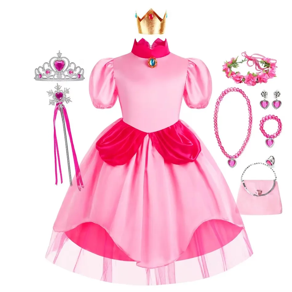 Peach Costume Kids Birthday Princess Dress For Girl Halloween Cosplay Children Girls Party Dresses