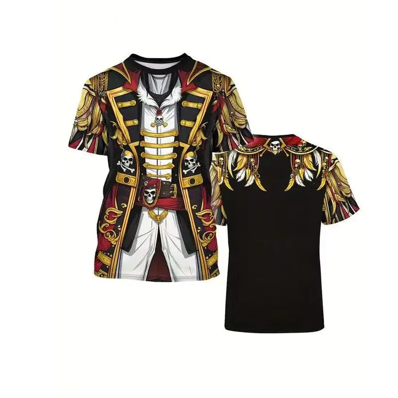 Pirate Captain Halloween Cosplay Party 3D Print Sport Quick-dry Breathable Men T-shirt Outdoor Street Parent-child Short Sleeve