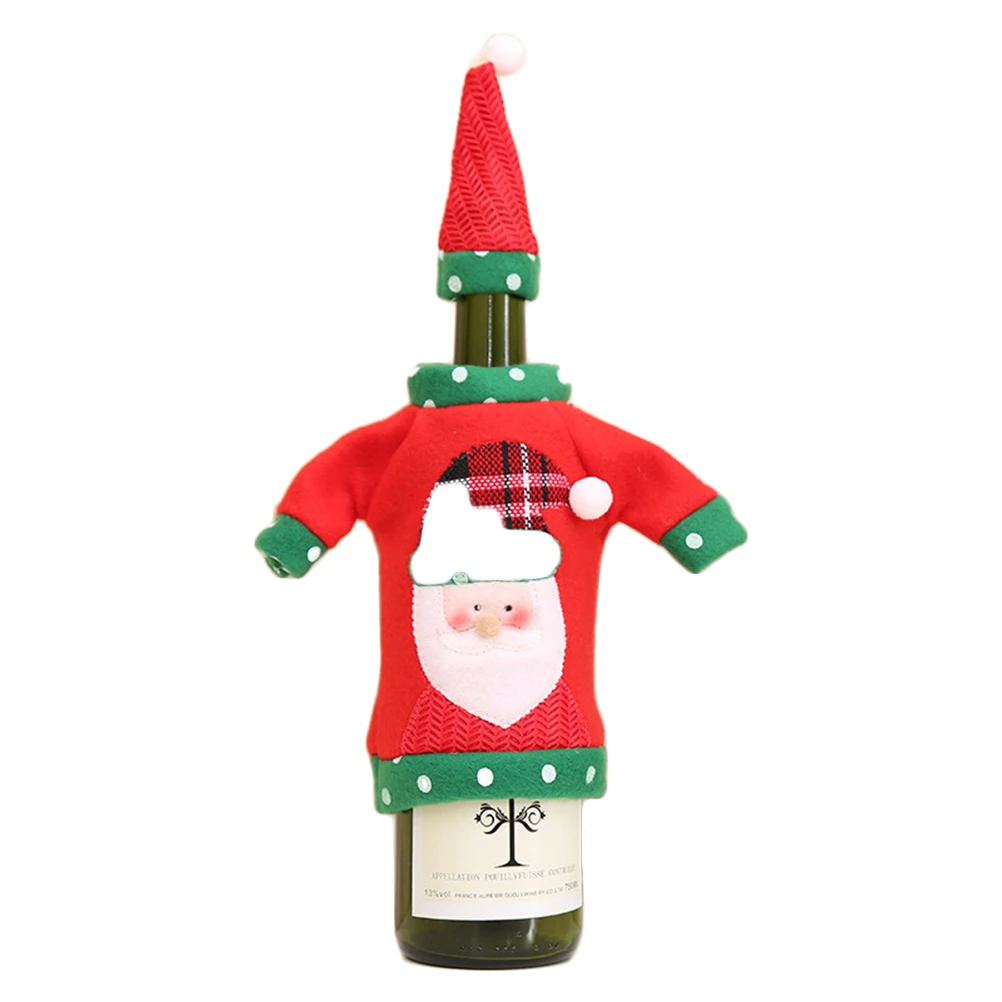 

Santa Claus Pattern Red Wine Bottle Cover Sweater Tear-Resistant Fabric Christmas Holiday Party Table Decoration Wine Bottle