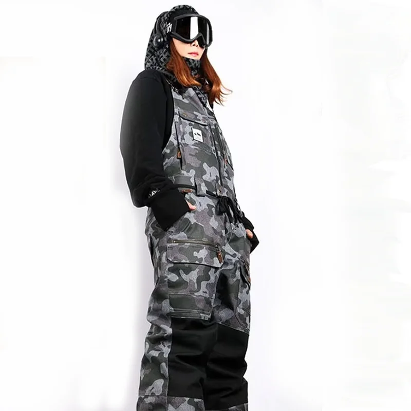 STLF الرجال النساء الدافئة والرياح تزلج بانت التمويه فضفاض حجم كبير وزرة رياضية لركوب الدراجات والتزلج على الجليد الحمالات Tro