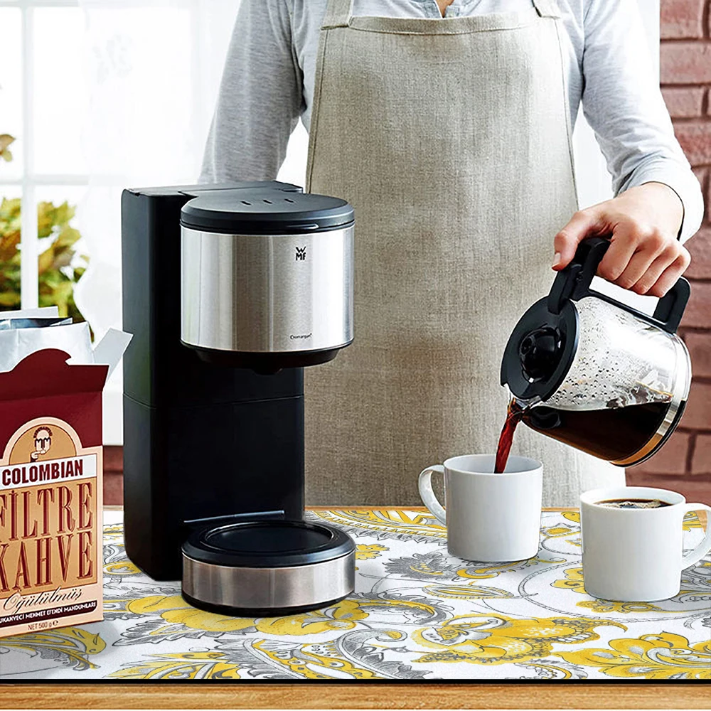 أوراق شجر زهور بألوان مائية ماصة ، خطوط بيزلي ، حصيرة تجفيف مانعة الانزلاق ، وسادة تصريف حمام سريعة الجفاف ، حصيرة أدوات طاولة المطبخ