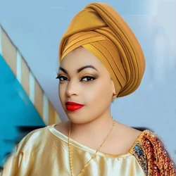 Nigeria Raw Silk Autogele Headtie Wedding Party Headwear Turbante African Lady Head Wraps Knoted Turban Cap for Women
