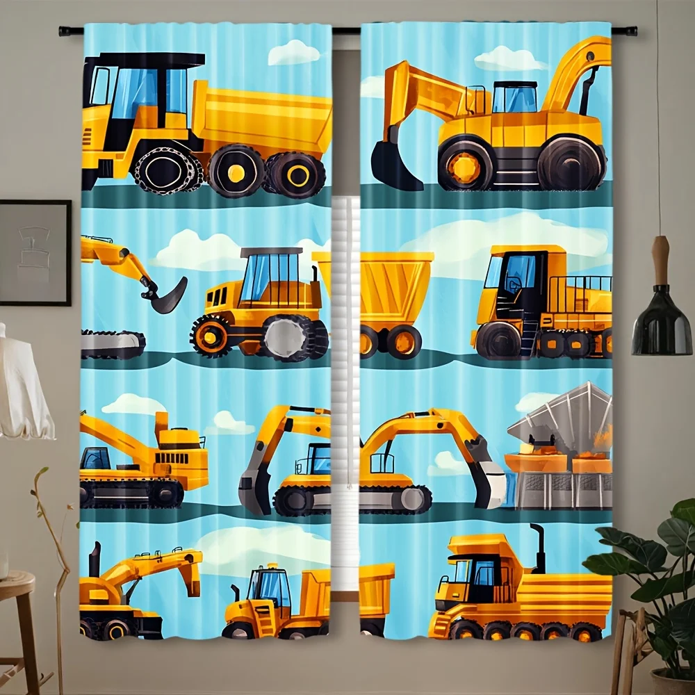 Construction Vehicle Curtain Curtains for Kids Boy Room Nursery Decor Bulldozer Excavator Truck Machinery Window Drapes