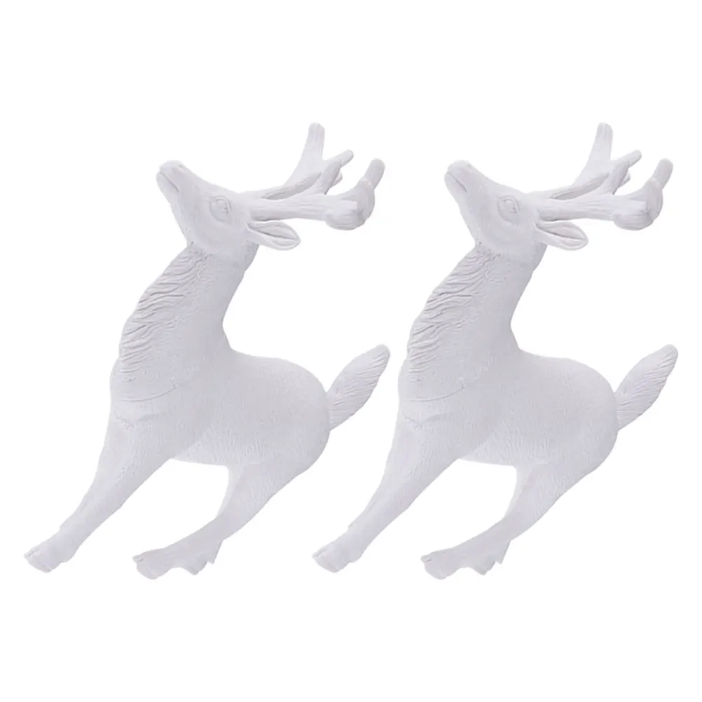 

2 pcs Miniature Cartoon Reindeer Decor Desktop Figurines White Plastic Christmas Deer Ornaments Festive Holiday Gifts