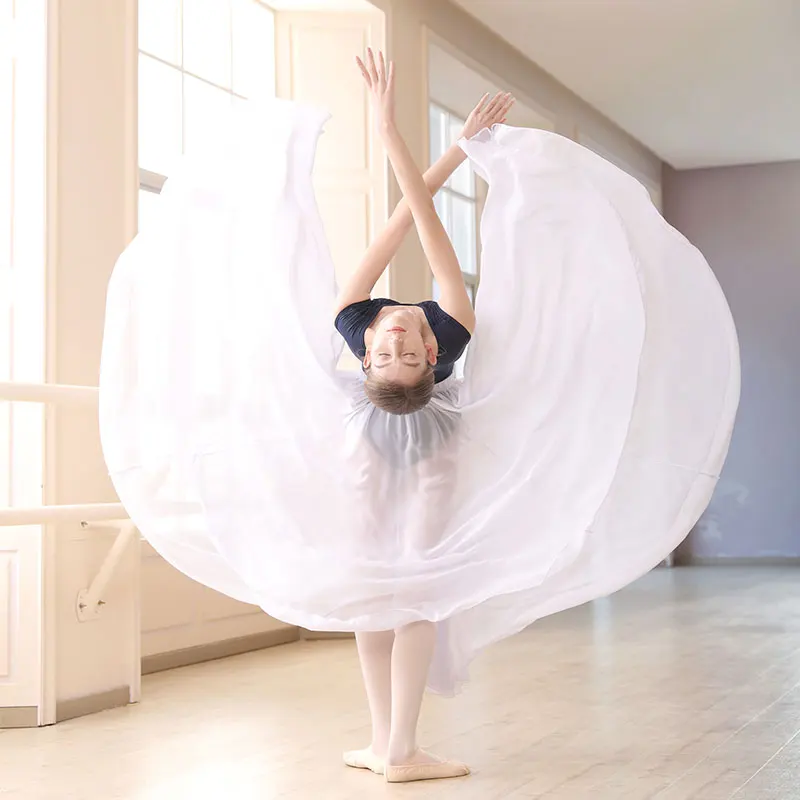 Women Ballet Skirts Long Chiffon Dance Skirt Tutu Ballerina Long Dress Stage Dancewear Adult Elastic Long Skirts for Dancing