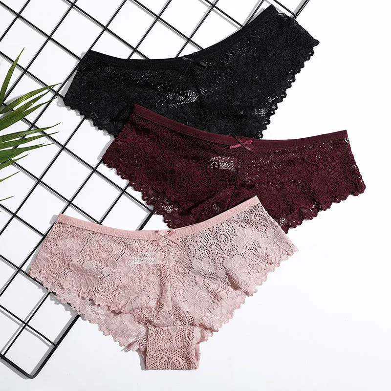 Panties for Woman Underwear Sexy Lace Breathable Female Panty Transparent Brief Girl Underpants Set M-XXL 3 Pcs/lot