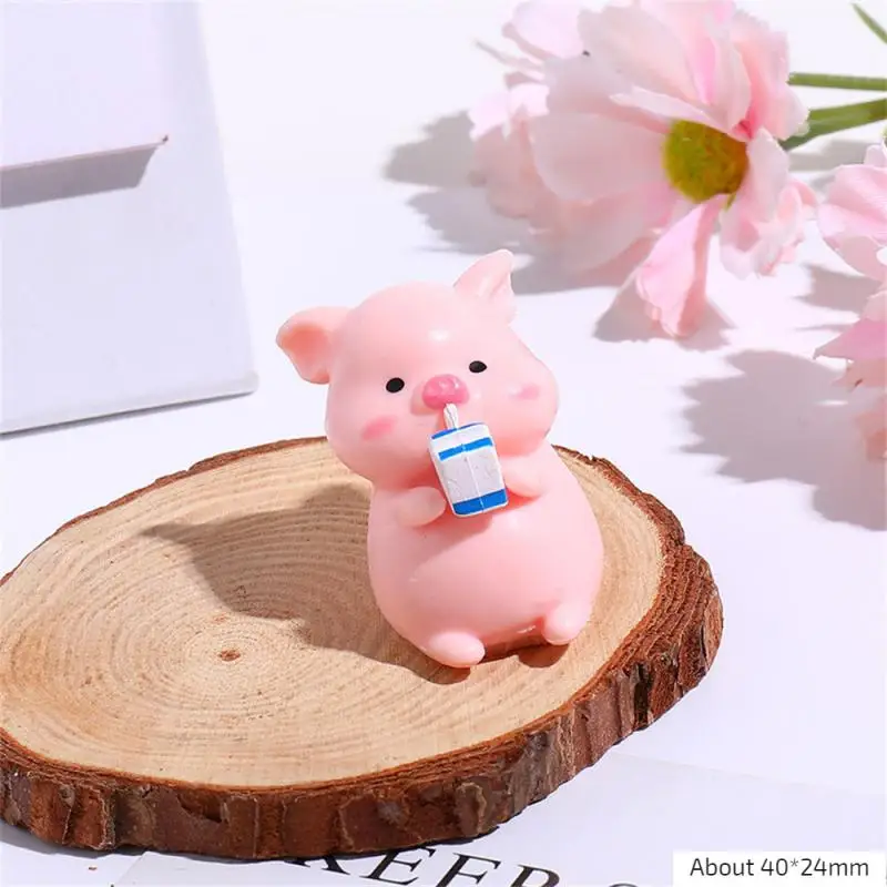 Cute Cartoon Pink Pig Figurine Miniaturas Ornament Resin Piggy Statue Collection Toy Fairy Garden Mini Miniatures Decoration