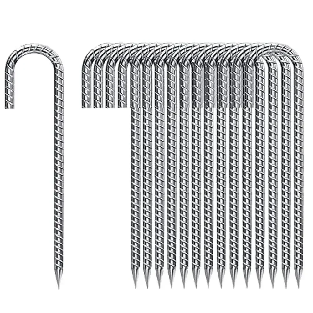 

12-Inch Rebar Stakes 50 Pack Heavy Duty Galvanized J-Shaped Landscape Fabric Staples Garden Weed Barrier Anchors Tent Tarp