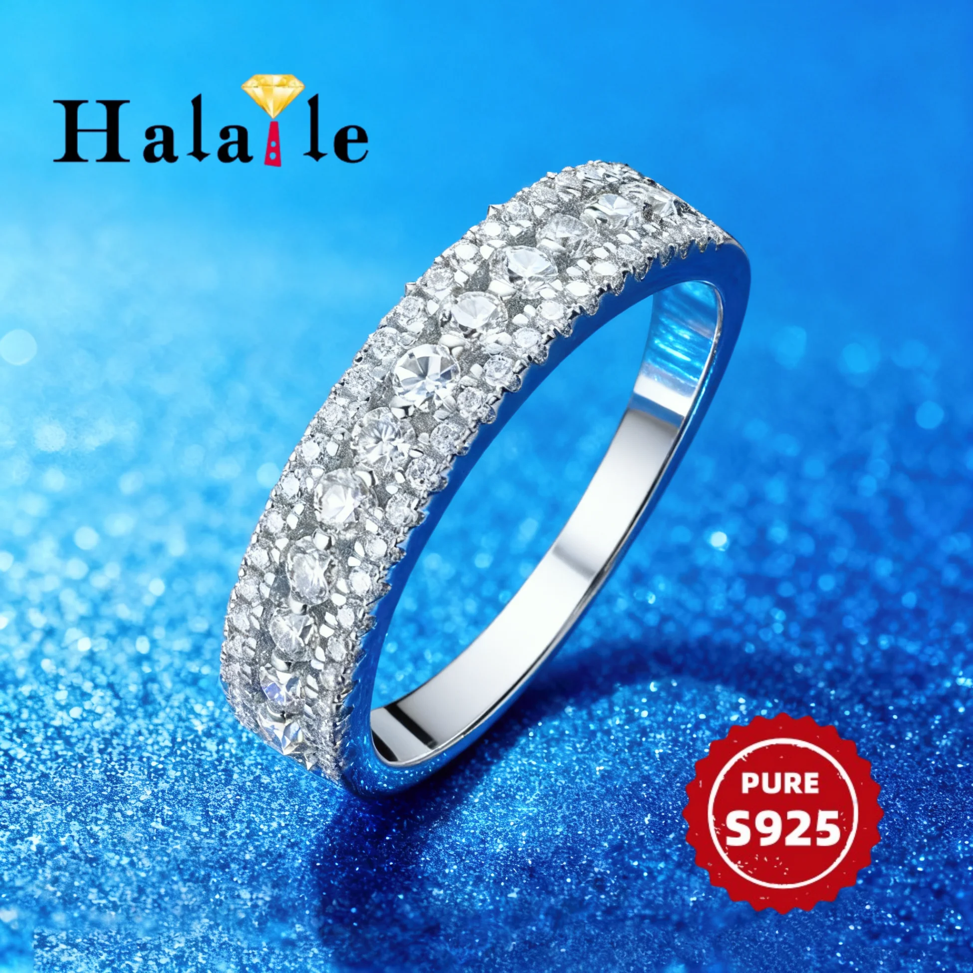 

Halaile 0.23CT Moissanite Row Ring 925 Sterling Silver For Men Women Lovers Sparkling Fine Jewelry Engagement Wedding Romantic G