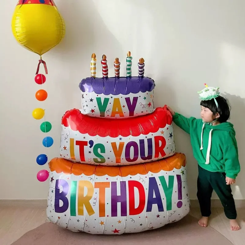 

Happy Birthday Cake Balloons Large 3-Layer Color Candle Cake Balloons Bear Cake Ballon for Kid Birthday Party Baby Shower Decors