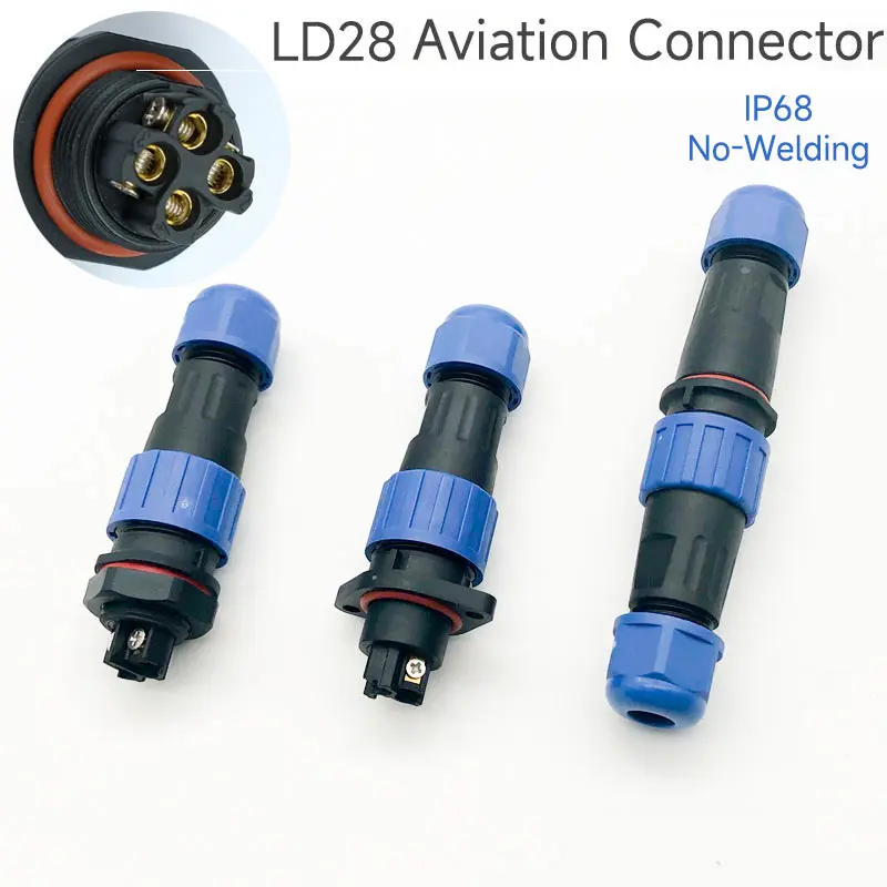 no welding Aviation Connector LD28 IP68 screw wired Waterproof Male plug Female Socket panel Mounted Wire Cable backnut docking