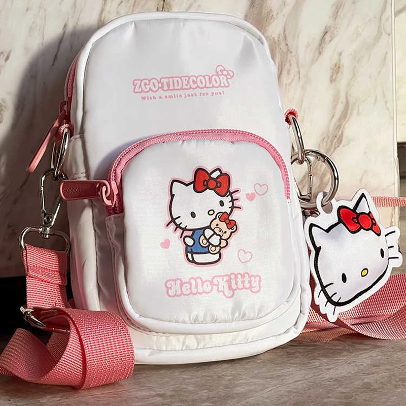 Маленькие сумки через плечо Hello Kitty, мини-кошельки для мобильных телефонов с ремешком через плечо, кошелек для телефона, сумка на плечо, нейлоновая сумка на руку, Рождество