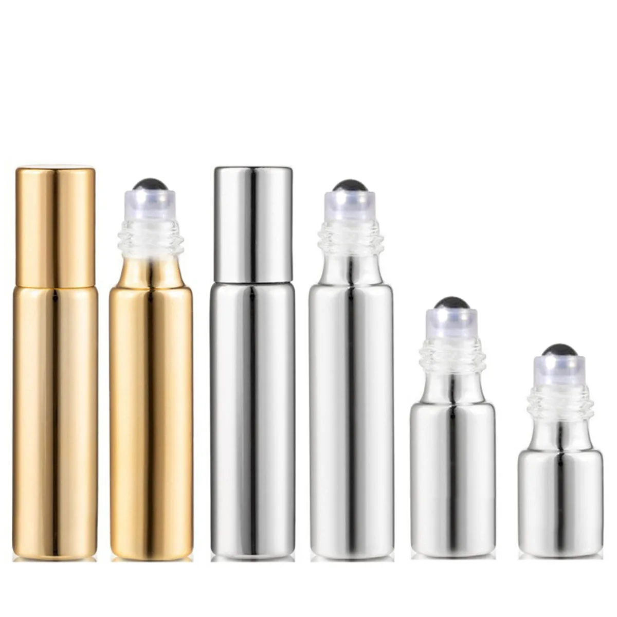 Bouteilles à roulettes en verre or/argent, flacon galvanisé UV, boule à roulettes pour huile essentielle, parfum, Mini format de voyage, 3ml, 5ml, 10ml