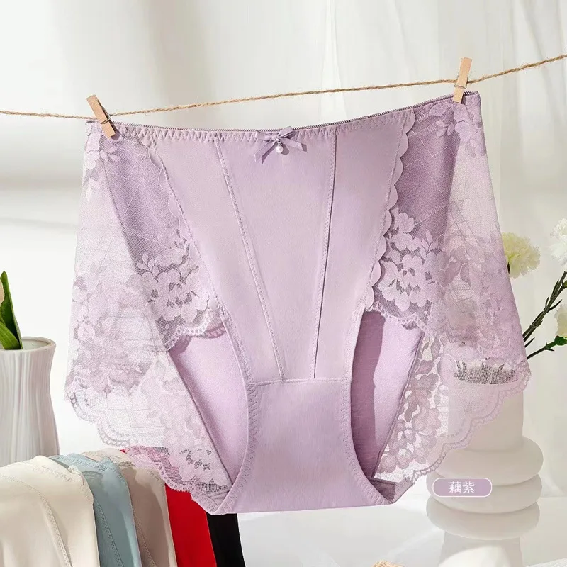 3PCS/Set Women's Panties Modal Soft Breathable High Waist Flexible Sexy Lace Underwears Plus Size 5XL Female Underpants