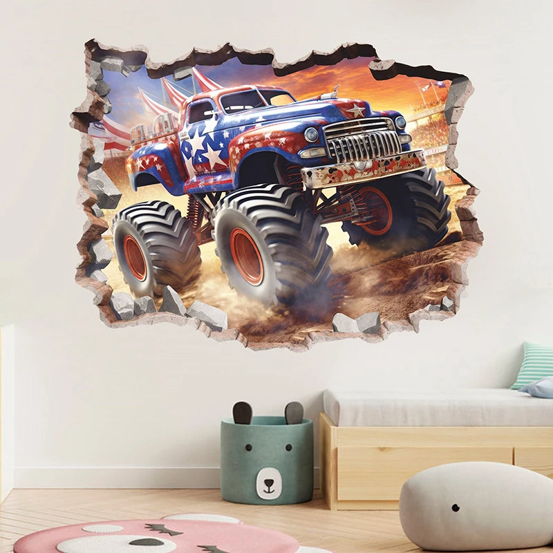 الكرتون على الطرق الوعرة مركبة ثلاثية الأبعاد الجدار ملصق S للأطفال غرفة نوم المنزل البلاستيكية ديكور الكرتون فيلم جدارية ملصقات فنية