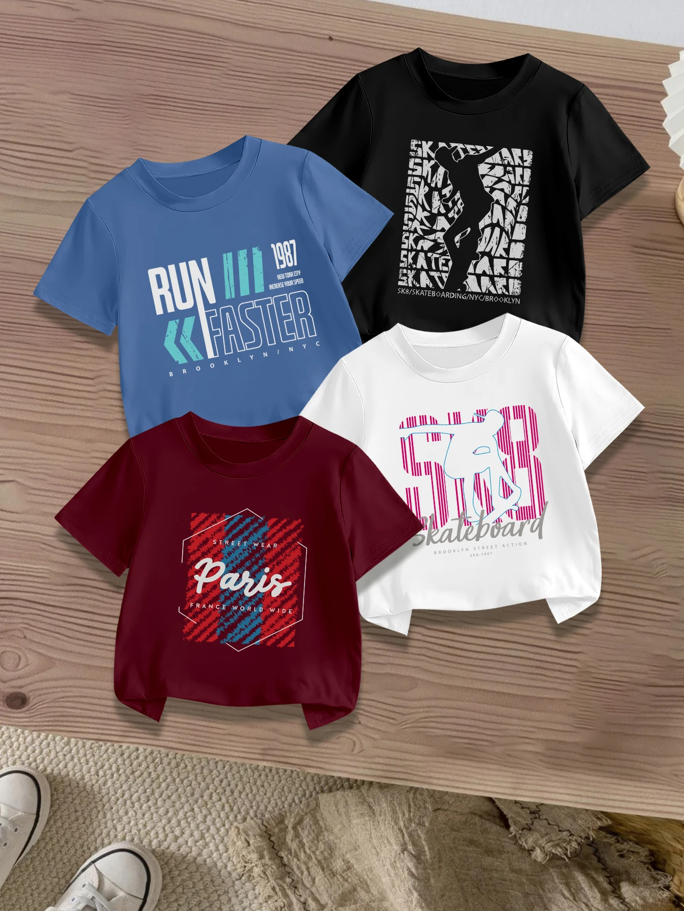 

4 предмета: летние повседневные футболки для мальчиков с мультяшным принтом в американском стиле для скейтбординга