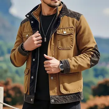 Spring Autumn Men's Vintage Style Denim Jackets Trend Patchwork Multi Pocket Casual Outwear Coat Male American Retro Chic Jacket 6