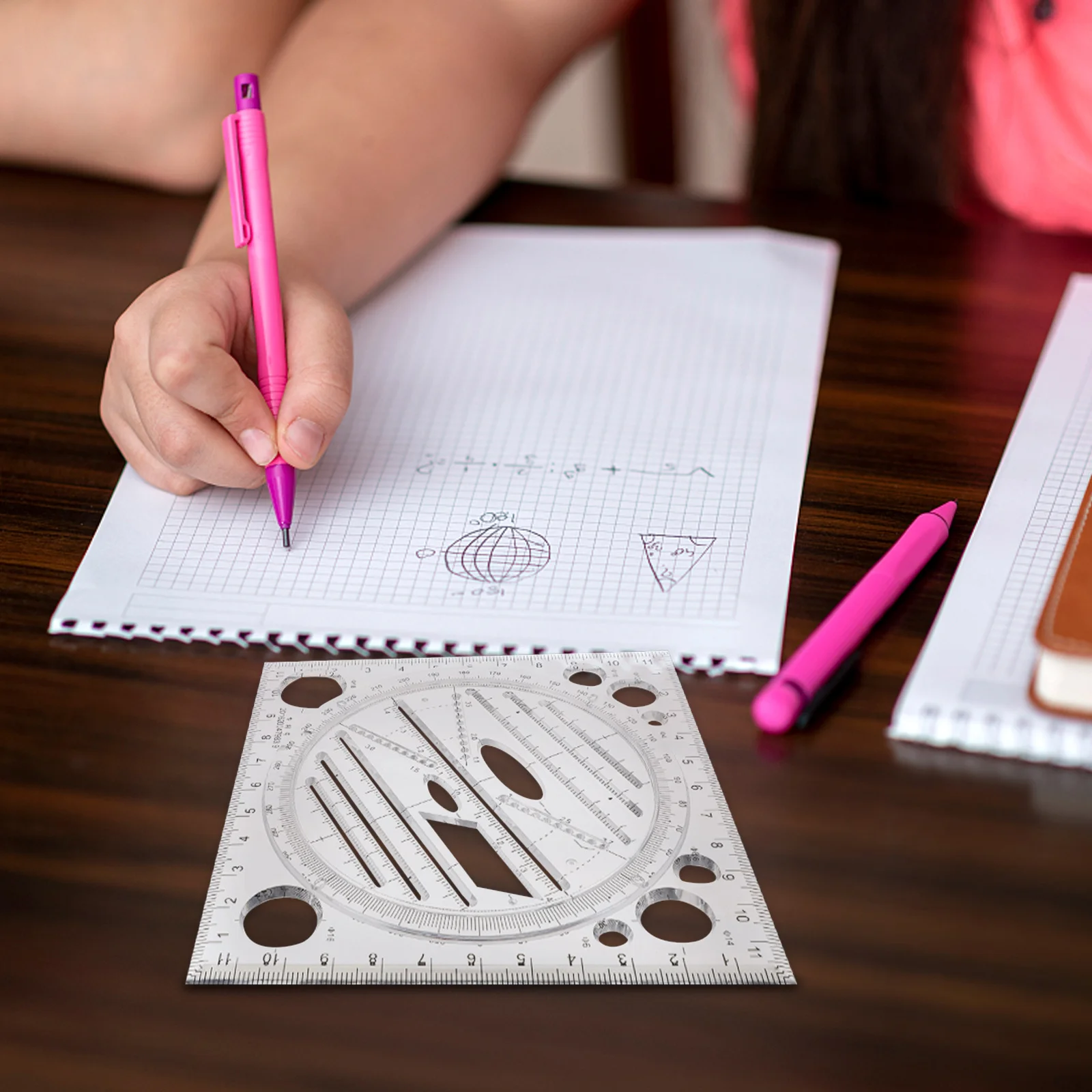 رسم مليون حاكم أداة قياس الرياضيات متعددة الوظائف للطلاب قالب هندسي بلاستيكي صياغة أداة القرطاسية #5