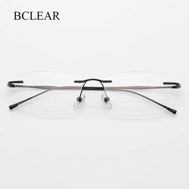 BCLEAR Fashion Pure Titanium Glasses Frame Men New Women Rimless Prescription Square Eyeglasses Myopia Optical Korean Eyewear