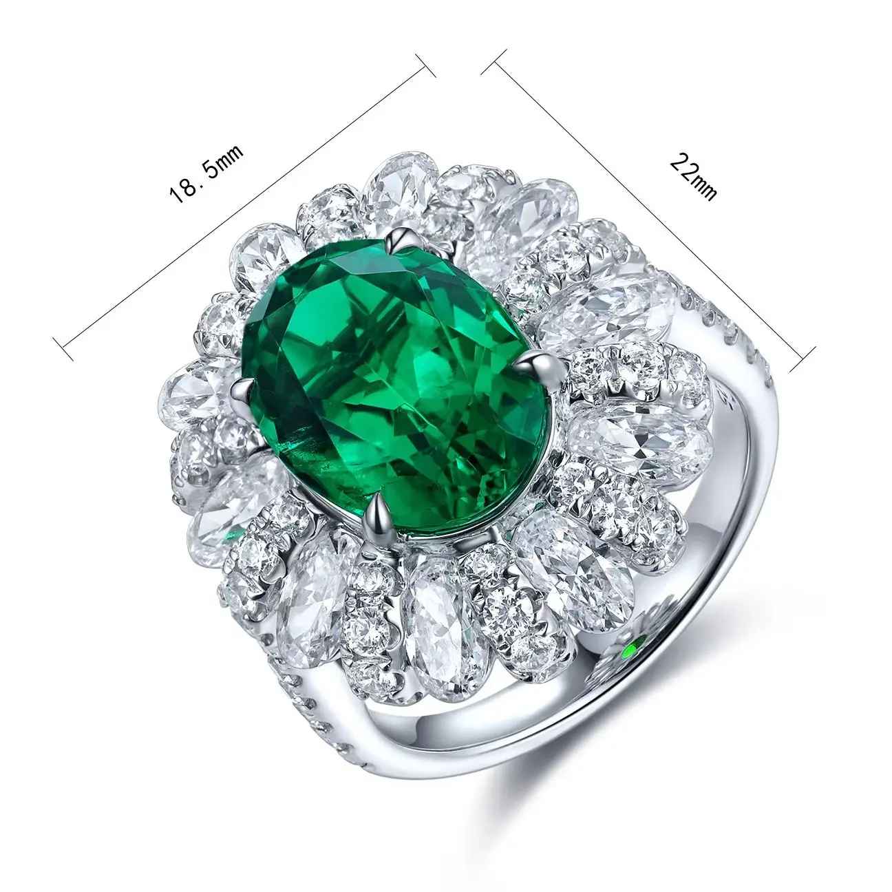MuShan Custom Jewelry 925 Sterling Silver Ring Lab Grown Emerald Oval Promise Ring for Women 18K Rhodium Plated Fine Jewelry