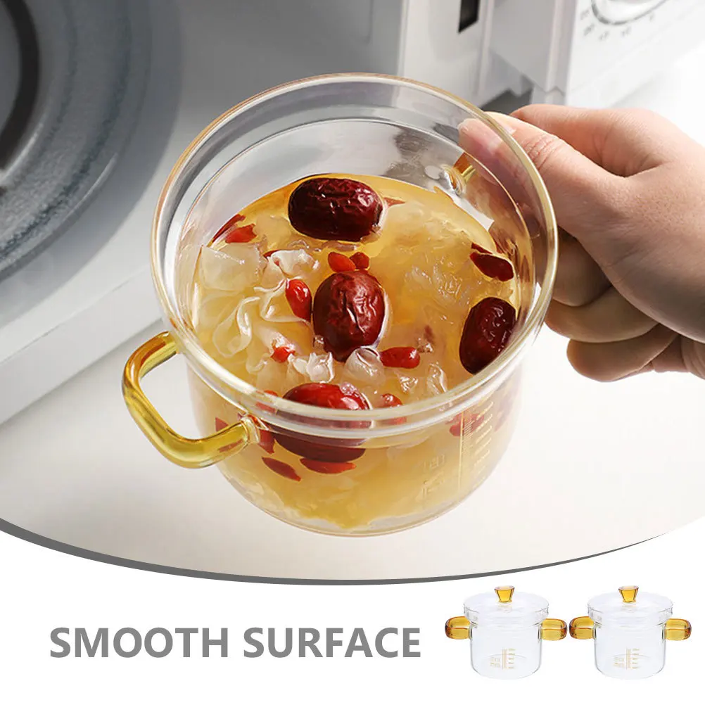 

2Pcs Kitchen Glass Stew Pot Double Handle Heat Resistant Cooking Pot for Soup Noodles Milk Heating Household Cookware