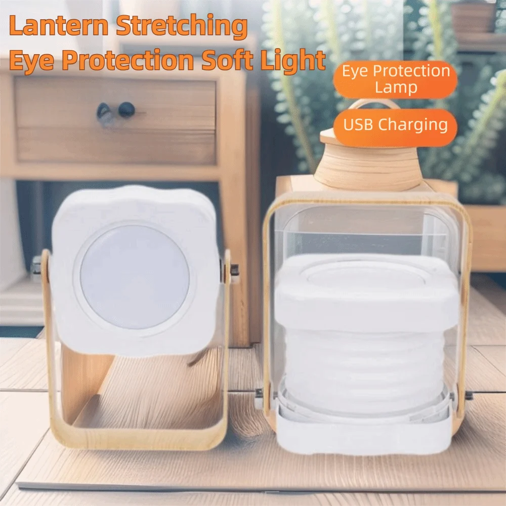 Creative Foldable Night Lights Wood Handle Telescopic Folding Folding LED Table Lamp Touch Control Rechargeable Reading Lamp