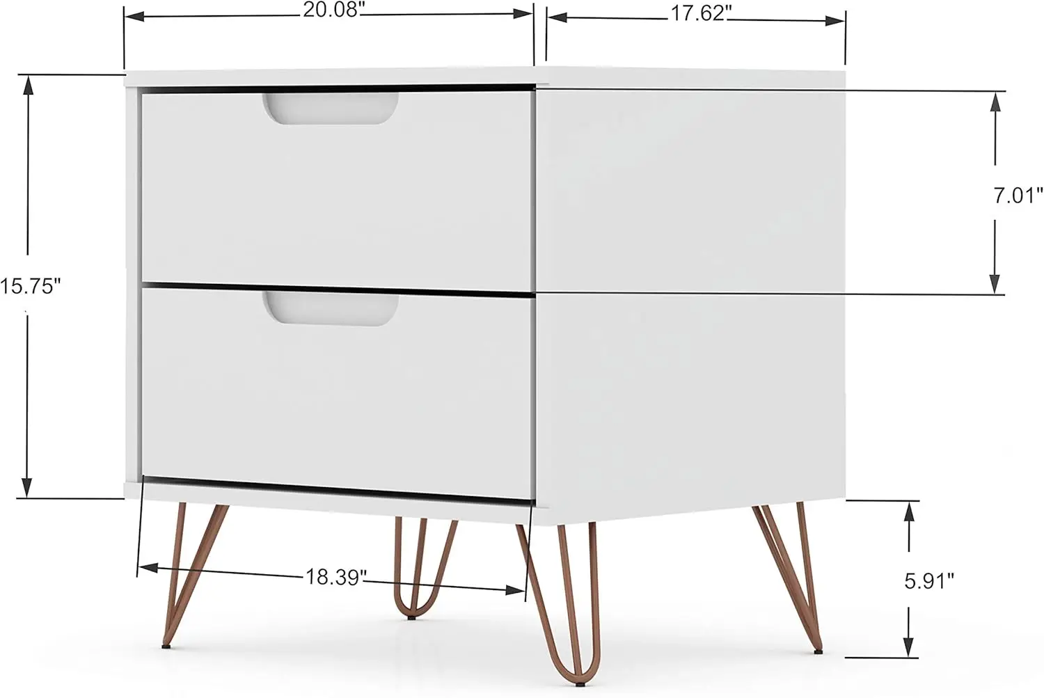 Komfort Rockefeller Mitte des Jahrhunderts moderne 3 Schubladen Schlafzimmer Kommode mit Nachttisch, 2er-Set, weiß