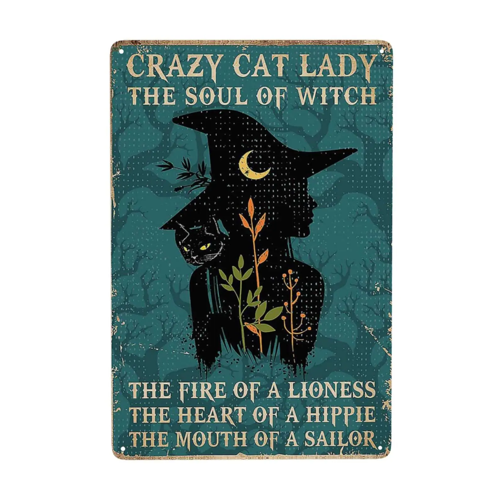 Laquaud Cat Lady The Soul of Witch Retro Metal Tin Sign Vintage Sign for Home Coffee Wall Decor 8x12 Inch