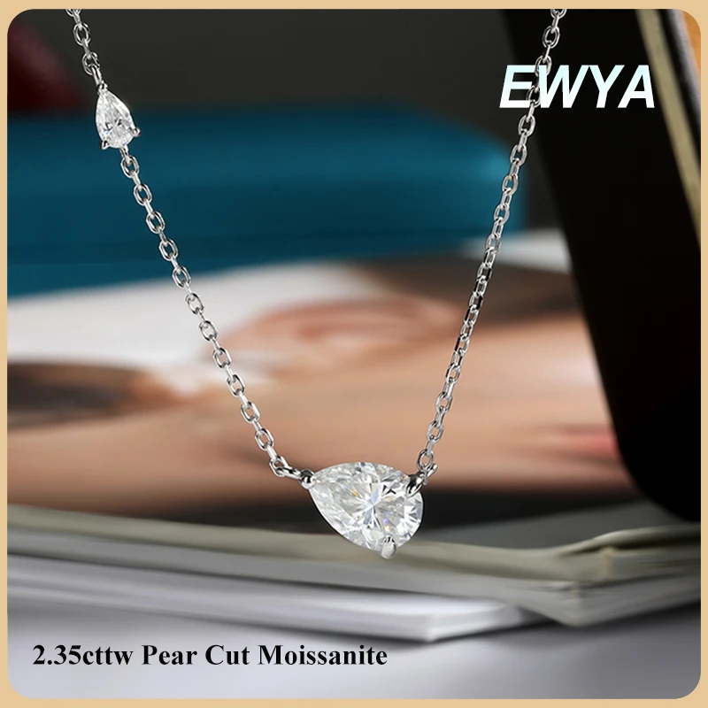 

EWYA 2,35cttw ожерелье с подвеской из муассанита грушевидной огранки для женщин и мужчин, серебро 925 пробы с 2 драгоценными камнями, лабораторный бриллиант, свадебная цепочка на шею, подарок