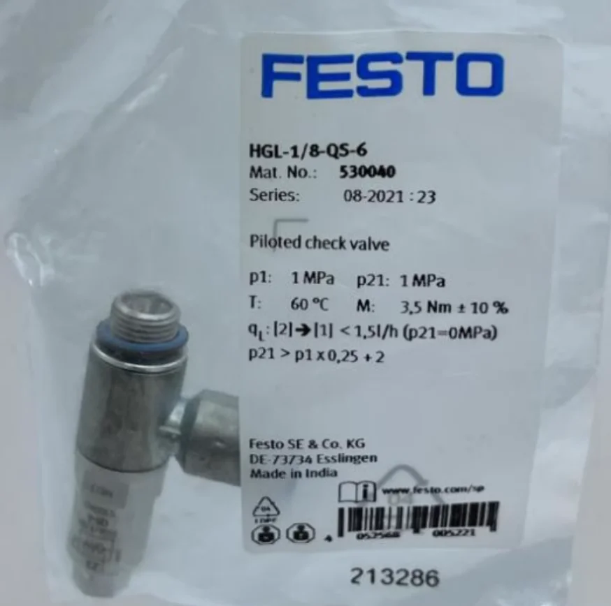 

New original FESTO check valve 530042-HGL-1/4-QS-10 530041-HGL-1/4-QS-8