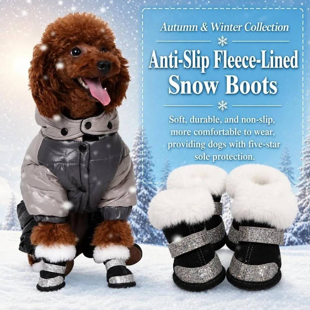 4Pcs Fashion Warm Winter Dog Shoes Anti-slip Cats Puppy Socks Luminous Thickened Dog Footwear Puppy