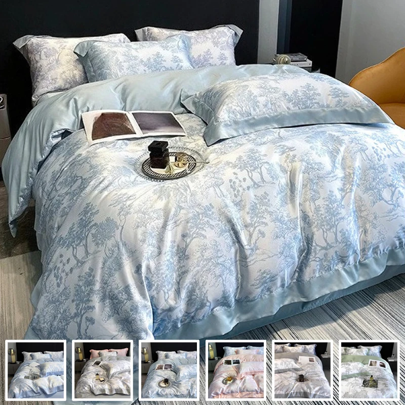 

Soft Silky Skin Friendl Natural Eucalyptus Fiber Lyocell Bedding Set Forest Plants Leopard Duvet Cover Set Bed Sheet Pillowcases
