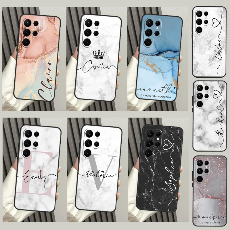 Personalised Marble  Customized Name Case For Samsung Galaxy S23 S22 S21 Ultra Plus S8 S9 S10 Note 10 20 Ultra S21 S20 FE Cover