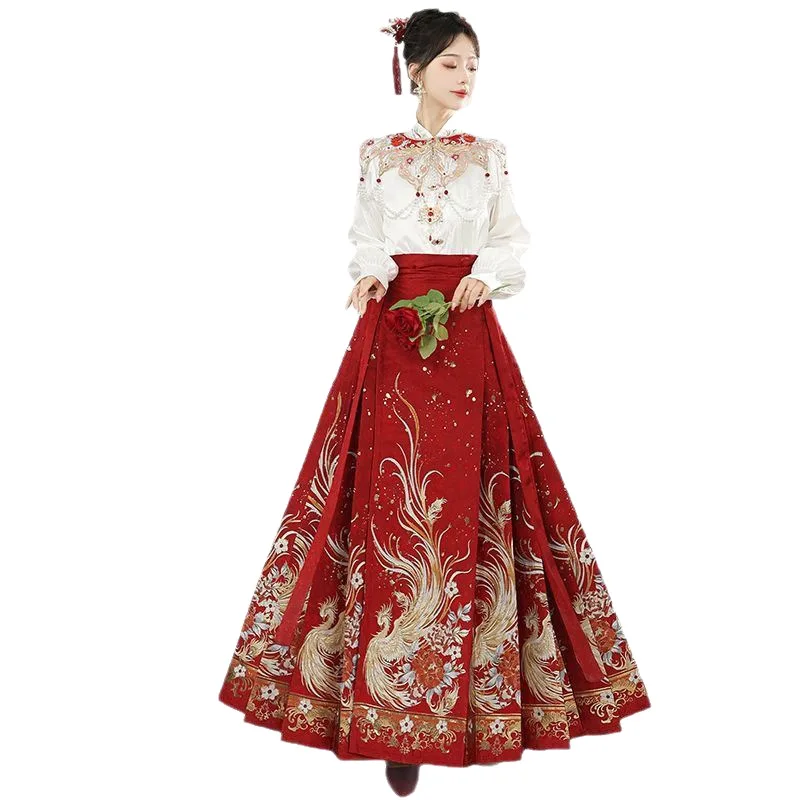 

Chinese national style Hanfu, red horse skirt set