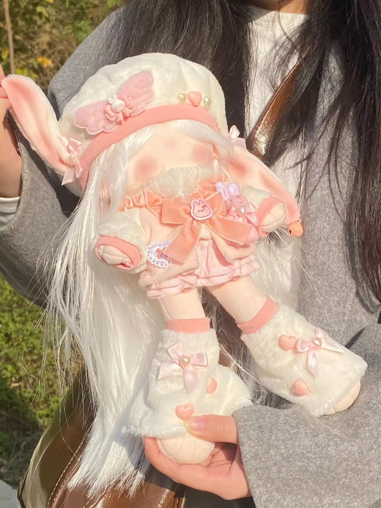 Original Sweet Gril Lolita Rabbit Bunny Hat Suit For 20cm 25cm 30cm Doll Toy Pink Blue Costume Cosplay Kids Gift Cute