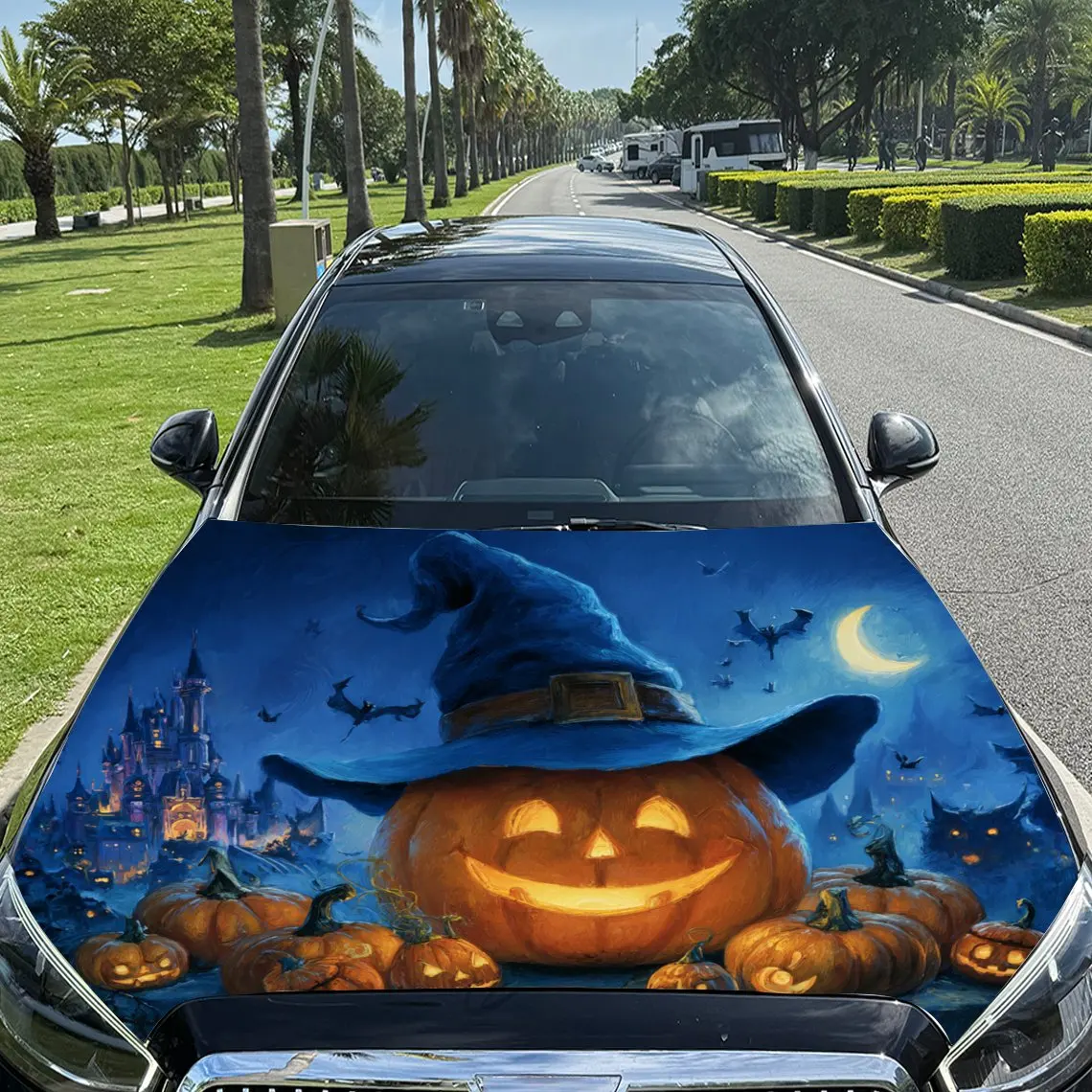 

Wizard Pumpkin Pattern car hood stickers, waterproof self-adhesive, scratch resistant, easy to stick, durable car PVC stickers,