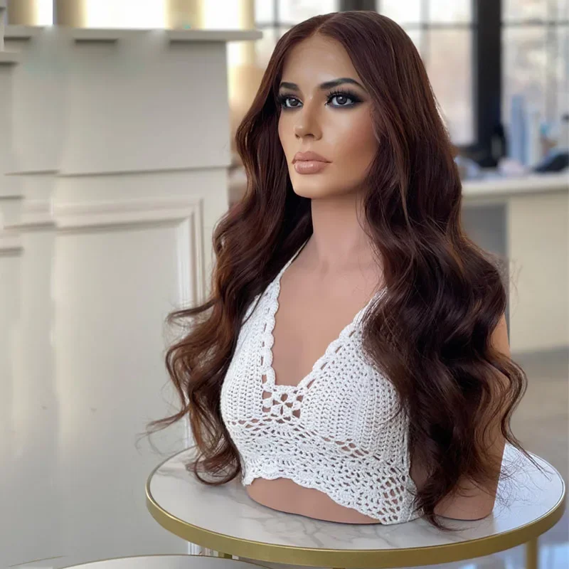 180 الكثافة 28 بوصة براون الجسم موجة طويلة غلويليس الدانتيل 5x5 الحرير قاعدة باروكة من شعر طبيعي للنساء BabyHair preplucked يوميا #2