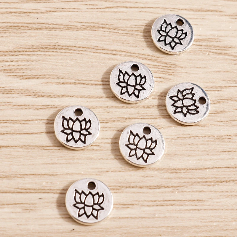 Tusember 50 Stück Legierung Silberfarben Buddhistische Lotusblumen-Anhänger für handgefertigte Halsketten, Ohrringe, Damen-Schmuckzubehör – Detail 5