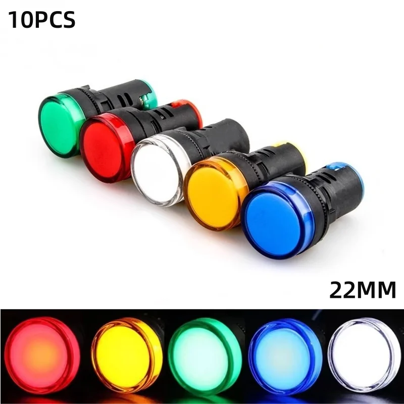 

10pcs 22mm Plastic Power Signal Lamp AD16-22DS LED Indicator Light 12V 24V 220V Red Green Blue Yellow White Panel Mount