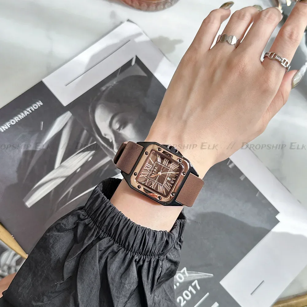 Модные квадратные женские часы Rebirth, роскошные винтажные женские подарочные часы с римскими цифрами, силиконовый ремешок для часов, подарочные наручные часы