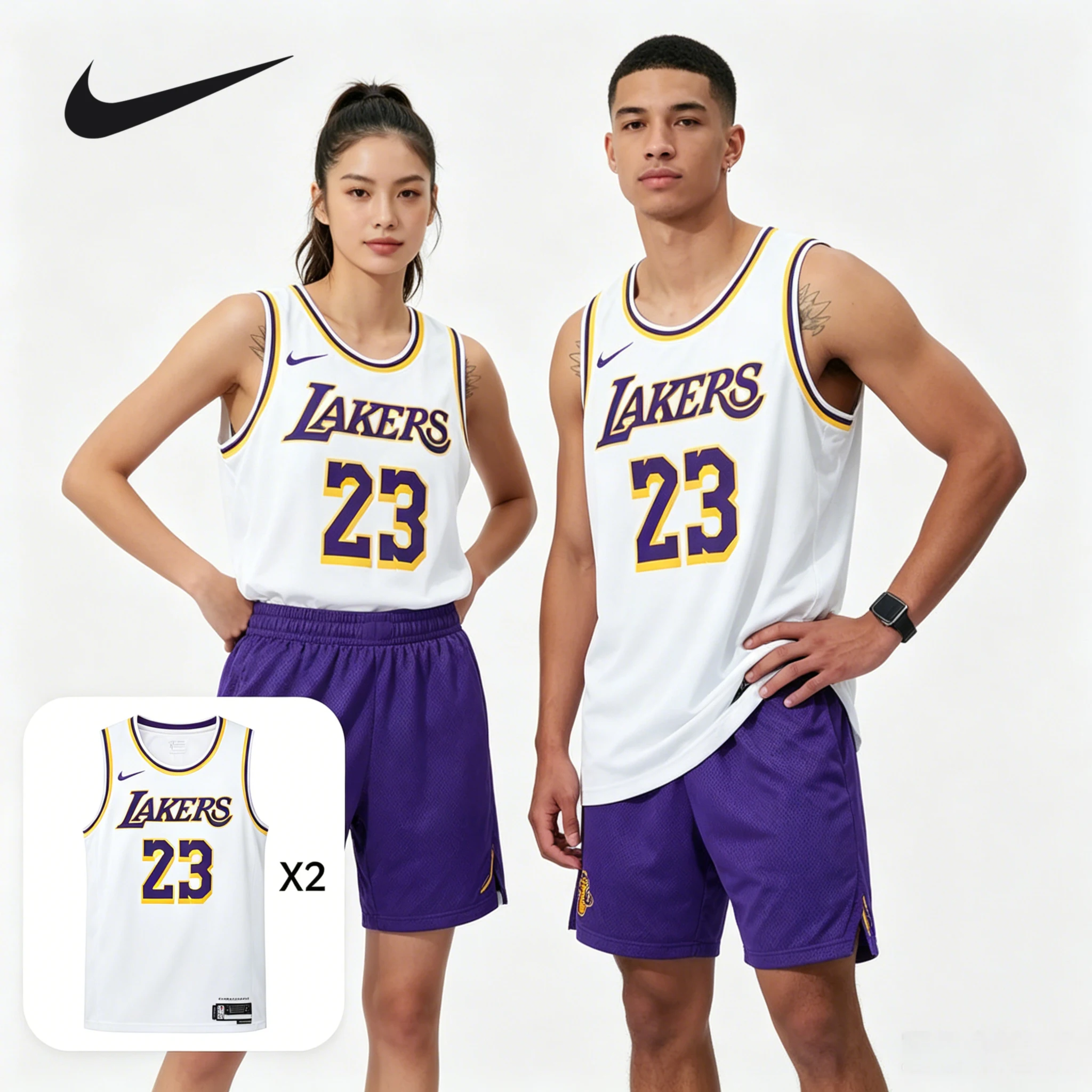 Camiseta Regata Masculina Nike Dri-FIT NBA Los Angeles Lakers para Treino de Basquete 2 Peças DN2081-103+DN2081-103
