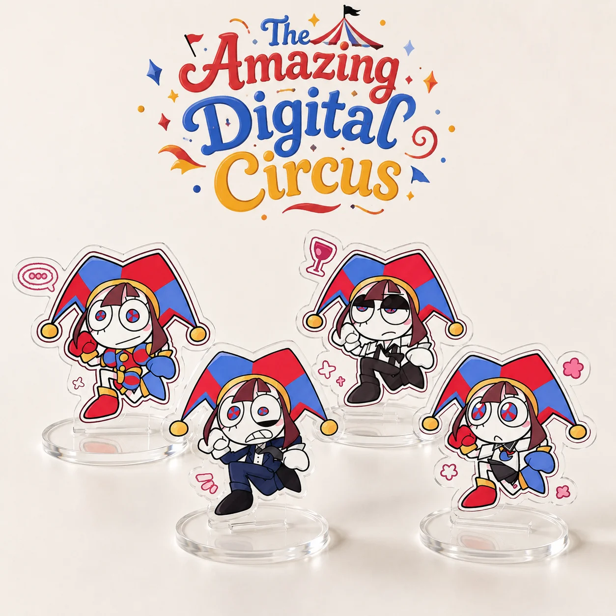 The Amazing Digital Circus Pomni Q Version Acrylic Stand Model Plate Keychain Cartoon Character Desktop Ornament Bag Pendant