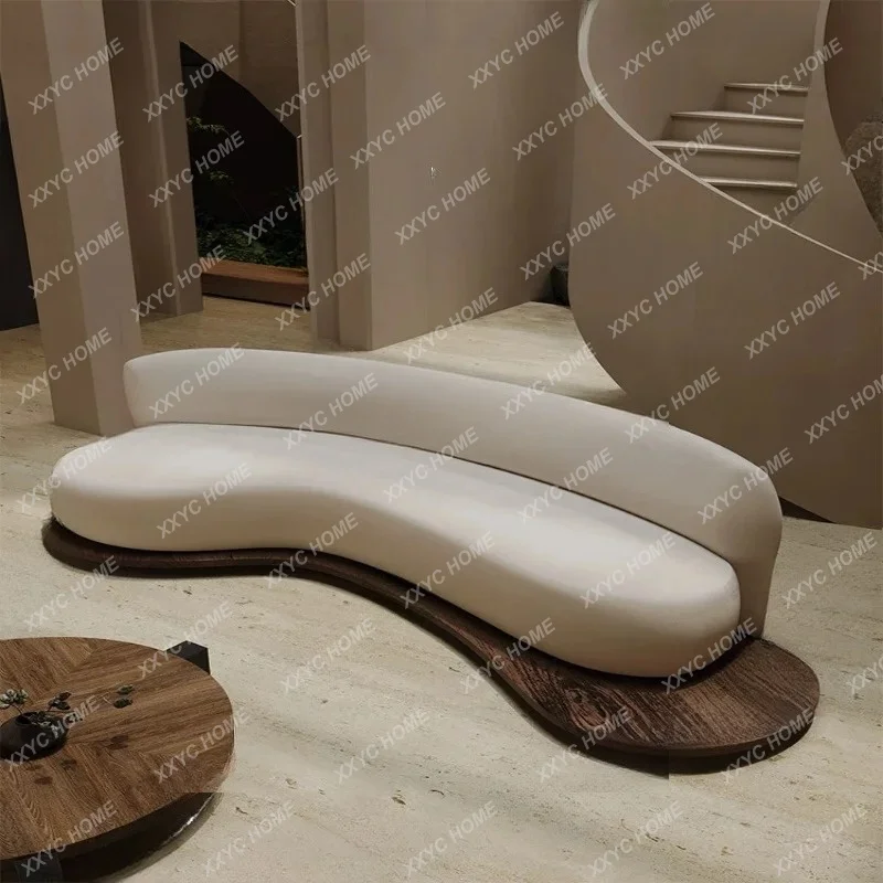 Medieval wabi-sandy wind solid wood floor sofa living room curved special-shaped rest area reception and negotiation