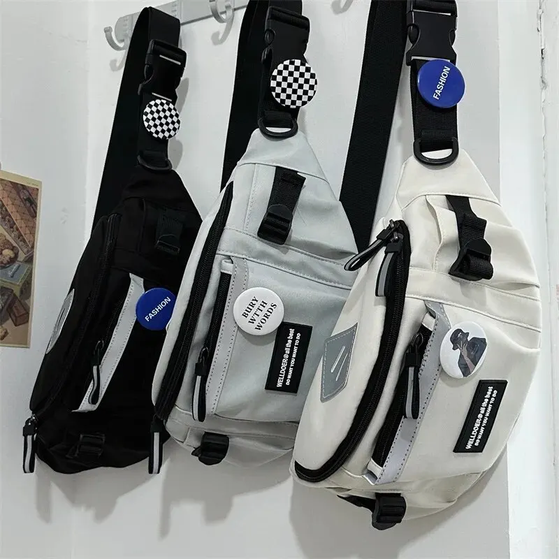 Japońska odblaskowa torba na klatkę piersiowa Harajuku damska i męska torba na talię kolaż torby studenckie typu Crossbody torebki i torebki