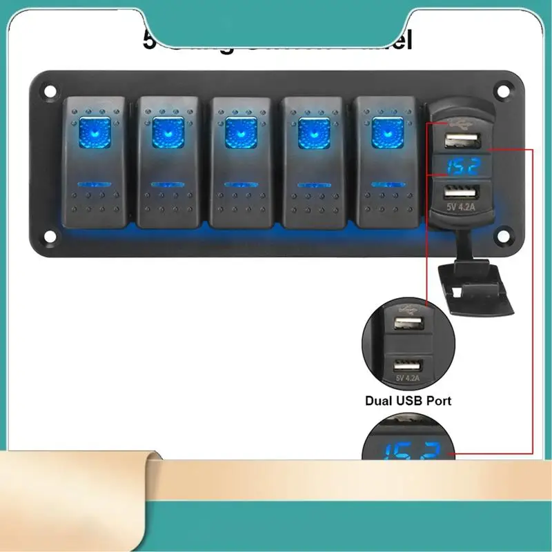 

Rocker Switch Panel Light Toggle Digital Voltage Display 4.2A USB Chargers Port For Car Marine RV Truck-N31R