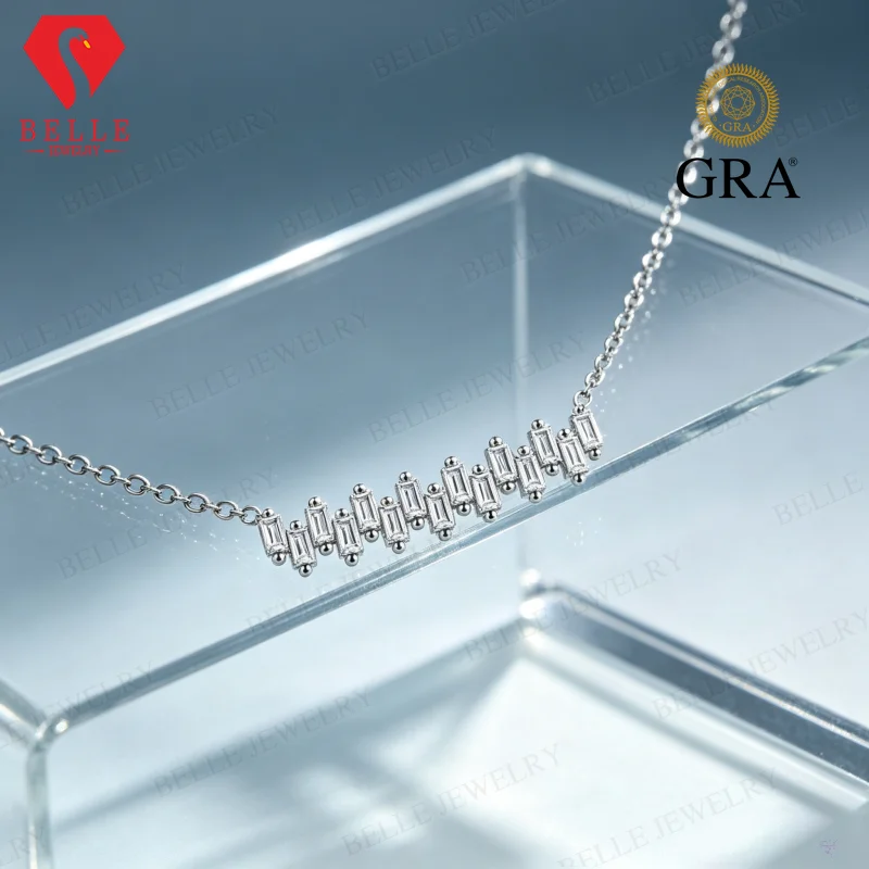 Rectangle Cut D Color VVS1 Moissanite Necklace GRA Certified 925 Silver Pendant Chain Women Daily Engagement Jewelry