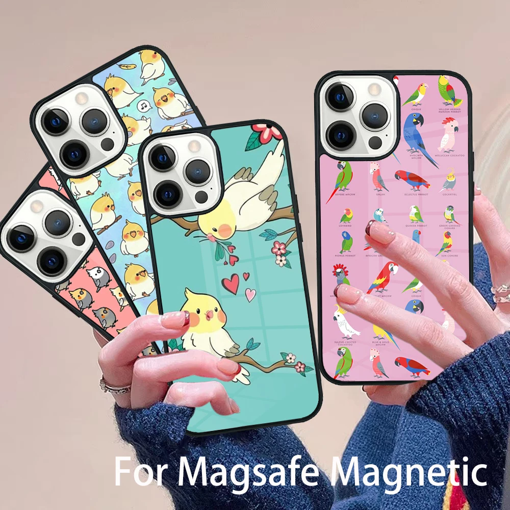 

Parrot Birds Cockatiel Phone Case Magesafe Magnetic Wireless Charge Cover For IPhone 16 11 12 13 14 15 Pro Max Plus Mini