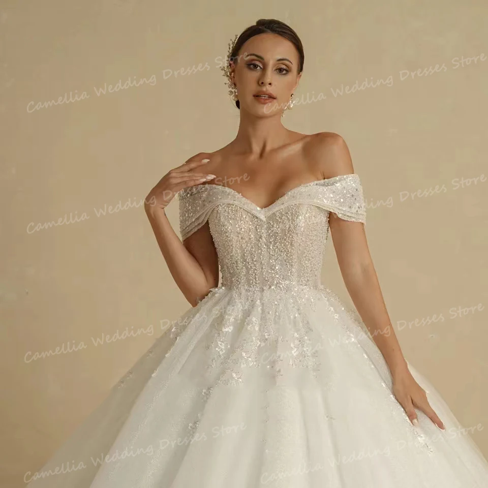 Vestidos de casamento feminino com renda, linha A, sem mangas, fora do ombro, tule, vestidos de baile, elegante, sexy, querida, 2024