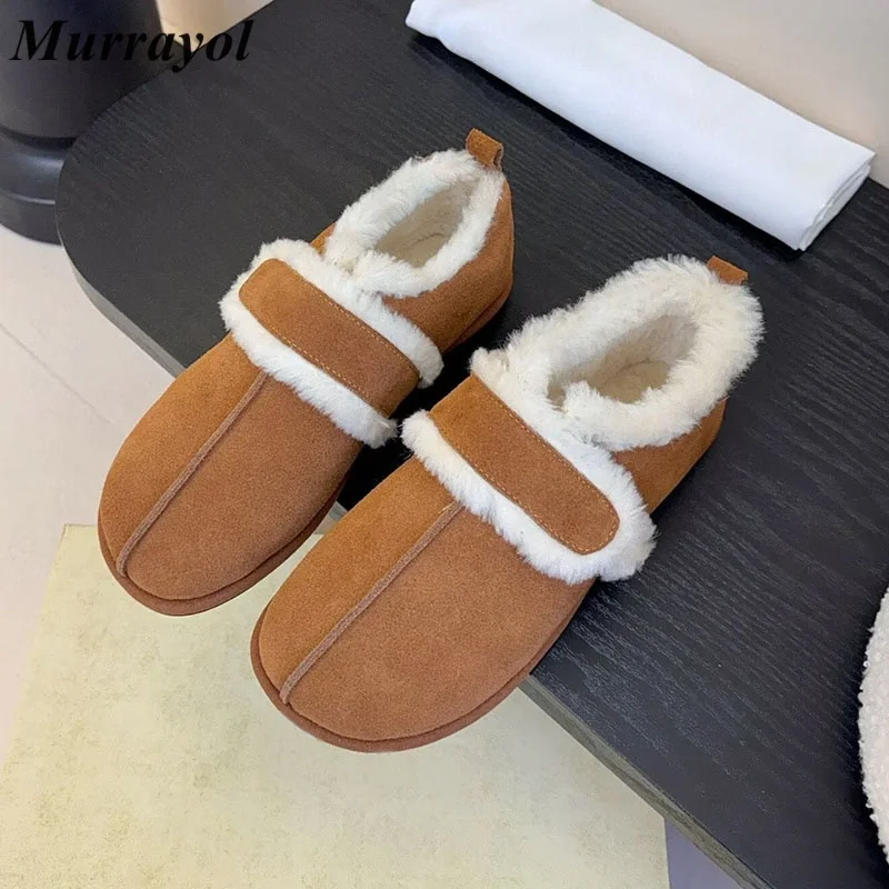 

Ankle Botas Women's Cow Suede Mixed Colors Retro Snow Boots Autumn Winter Plush Lining Keep Warm Flat Bottom Short Boots